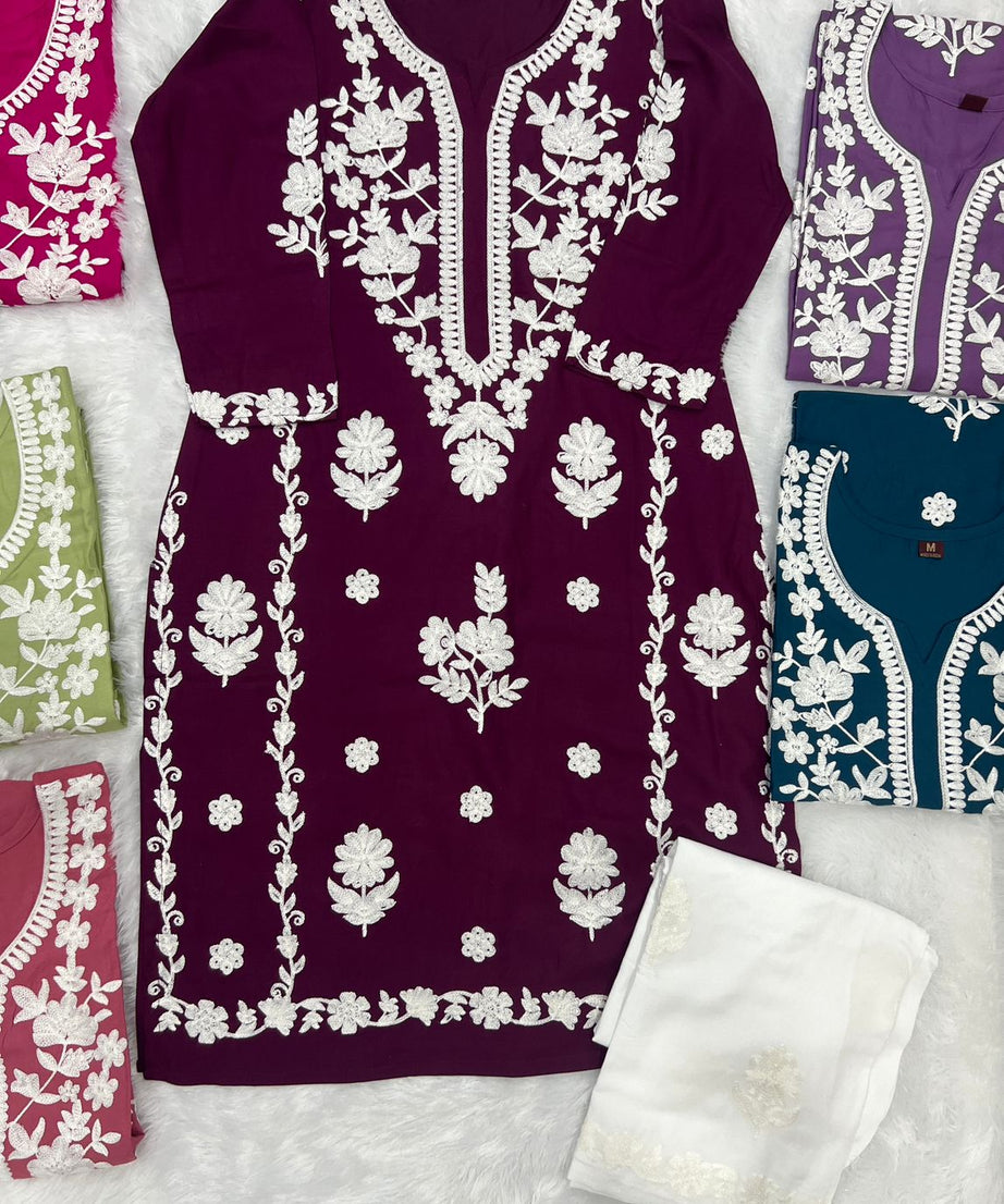 Heavy Rayon With Embroidery Work Long Kurti With Palazzo For Women's