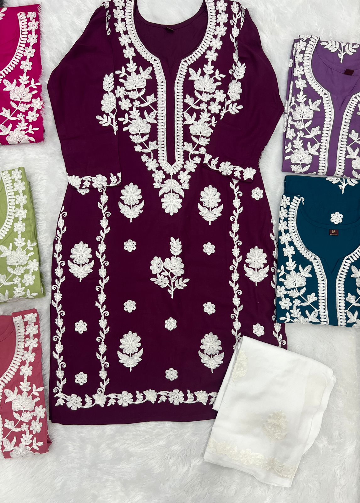 Heavy Rayon With Embroidery Work Long Kurti With Palazzo For Women's