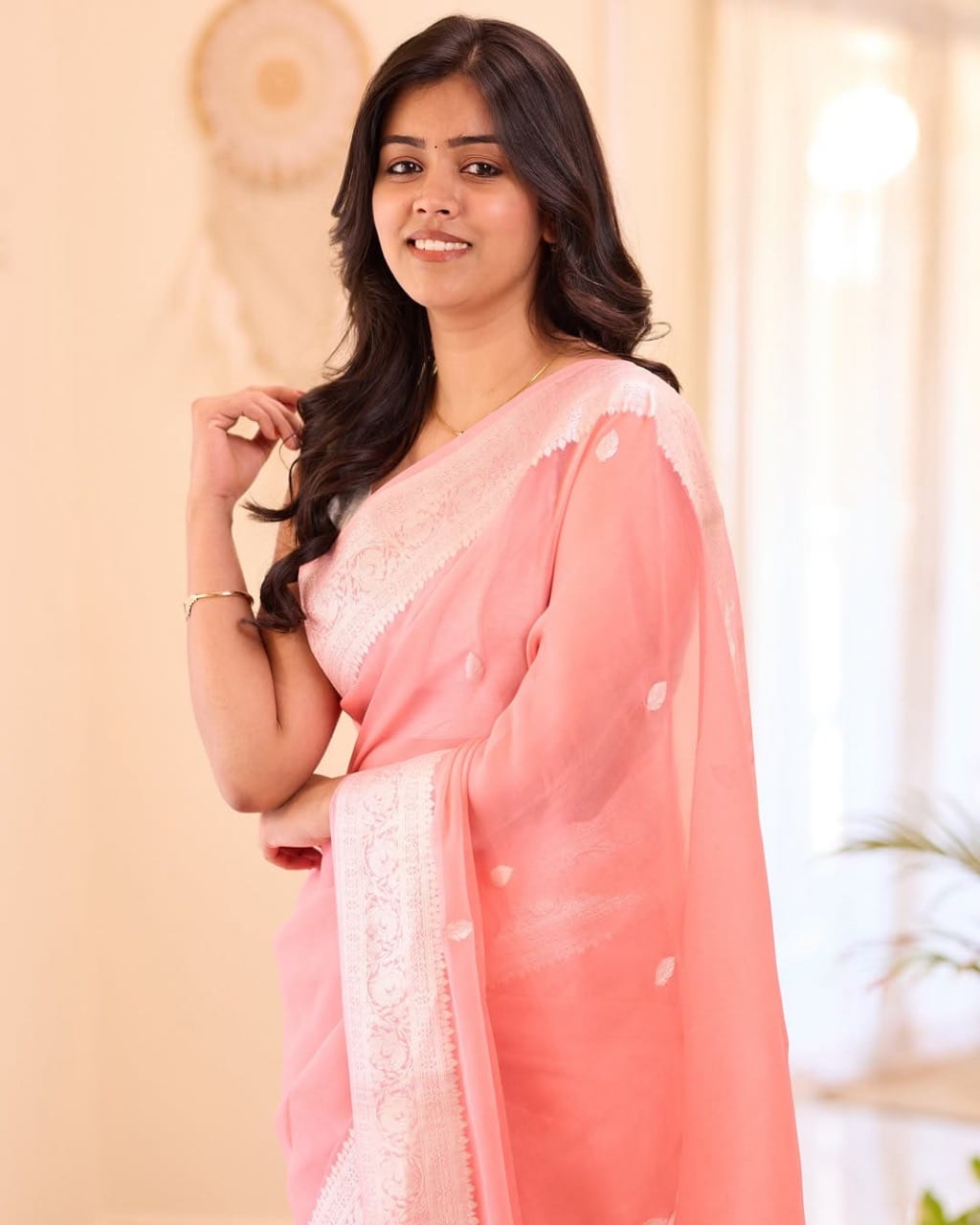 Soft Lilan Slab Attractive Charmfull Beautiful Simple Saree With Blouse