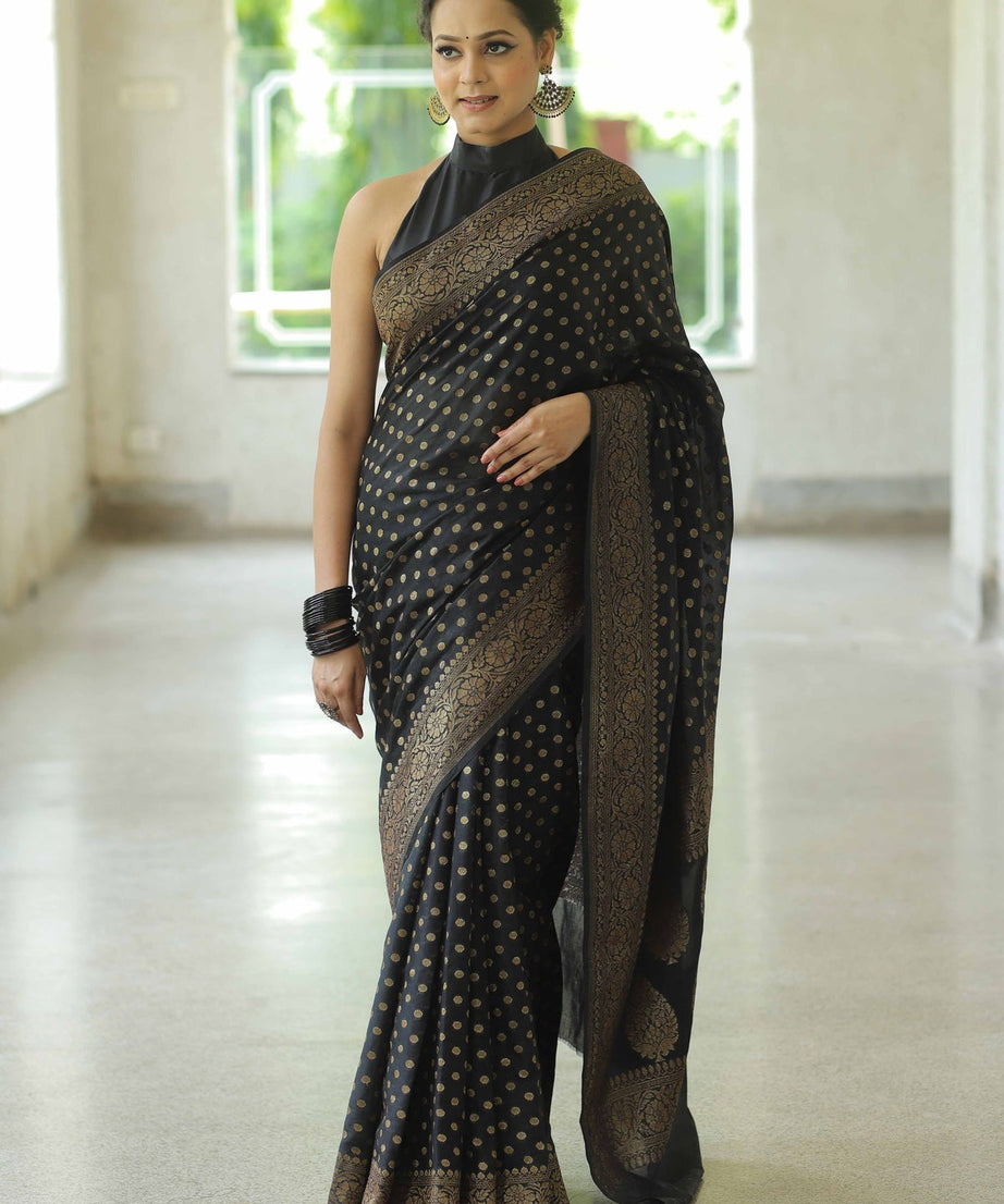 Traditional Banarasi Soft Silk Saree, Wedding Simple Saree With Blouse