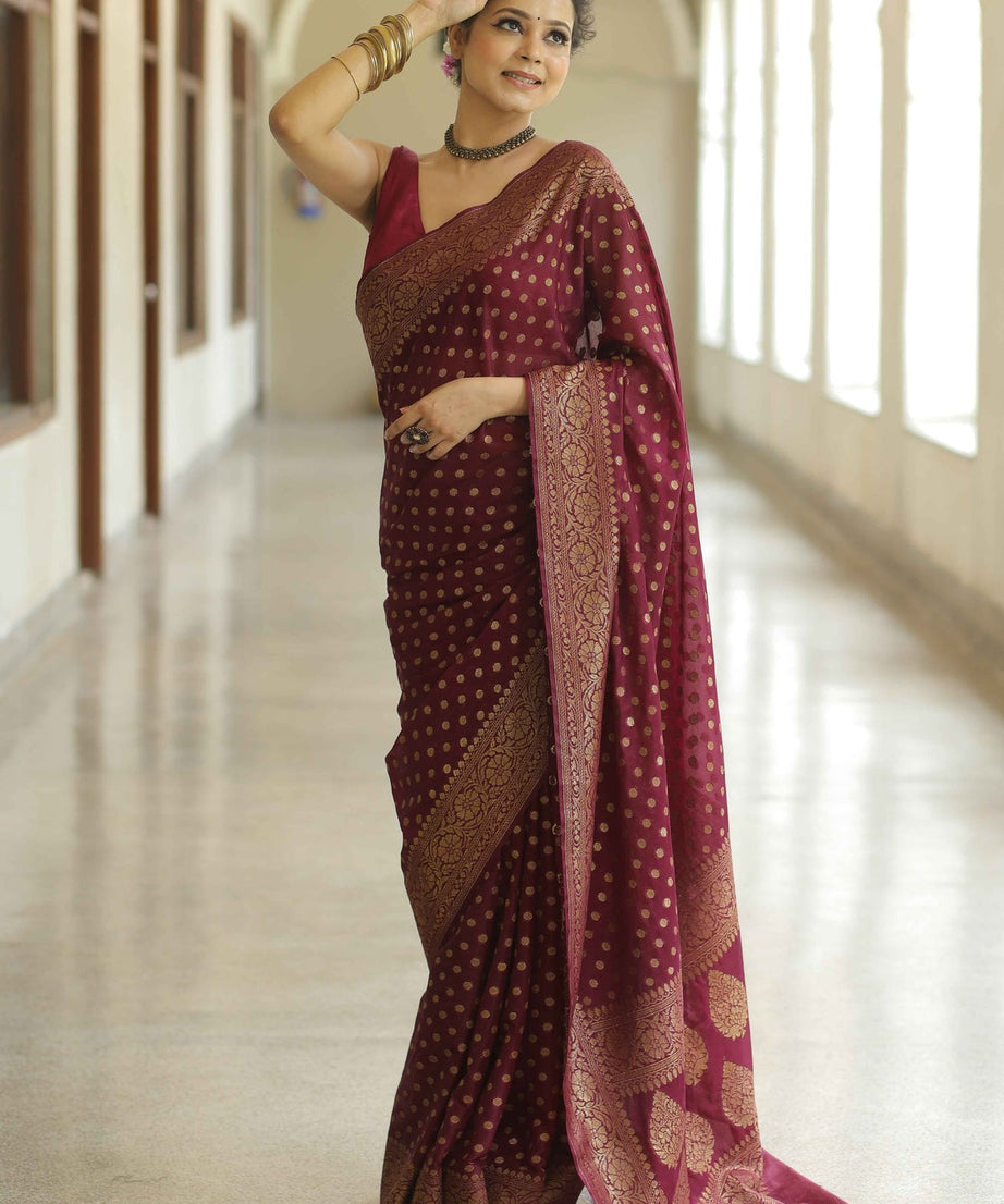 Traditional Banarasi Soft Silk Saree, Wedding Simple Saree With Blouse