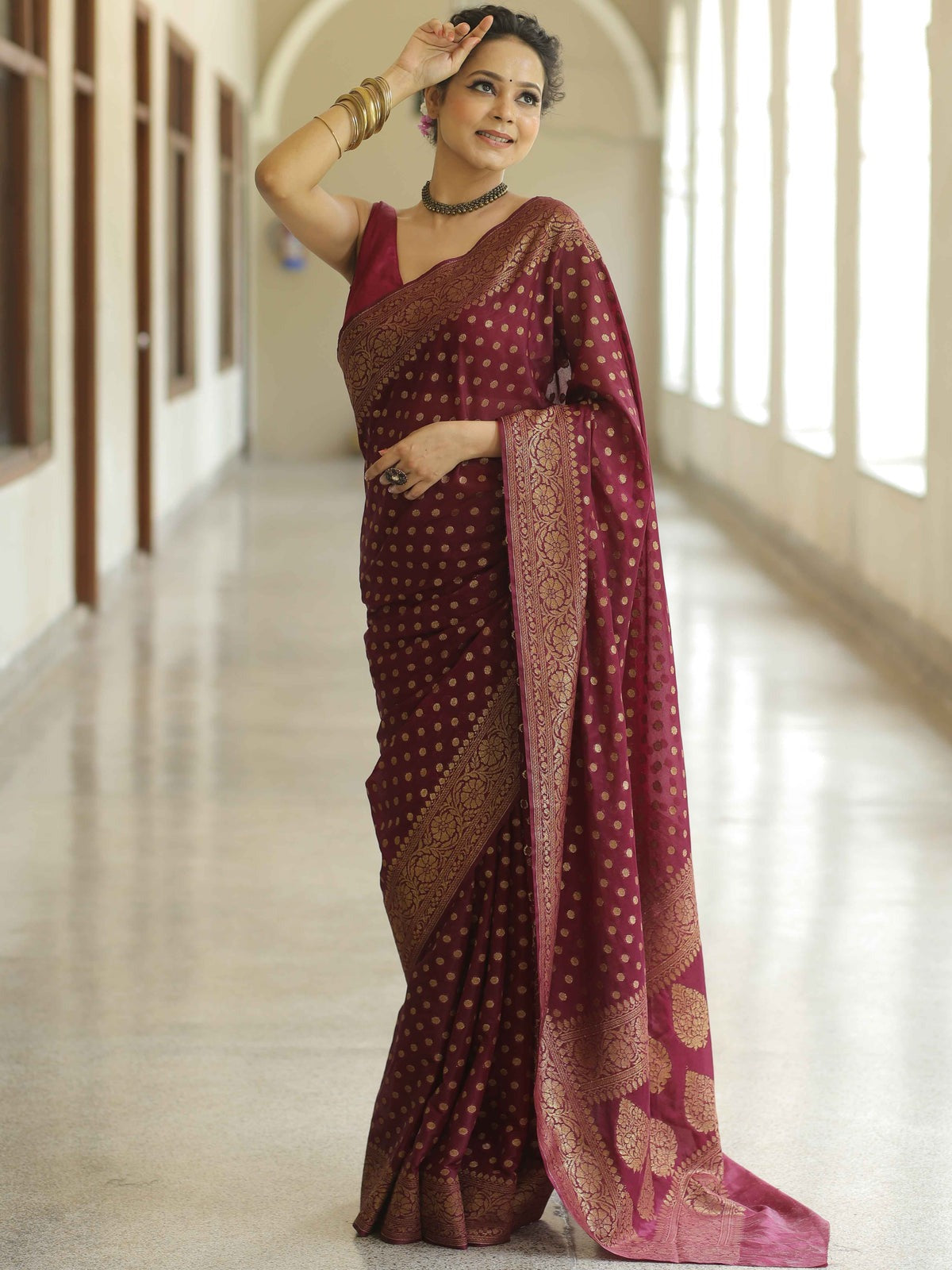 Traditional Banarasi Soft Silk Saree, Wedding Simple Saree With Blouse
