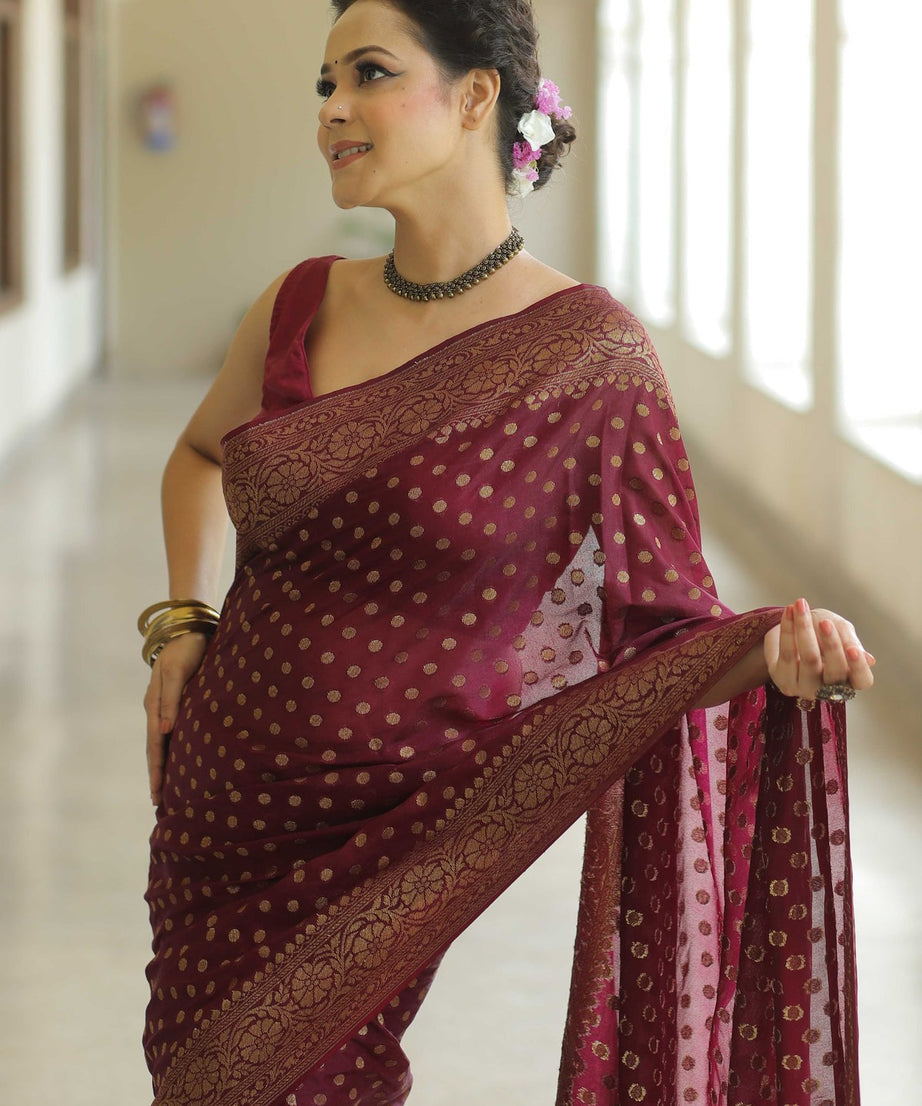 Traditional Banarasi Soft Silk Saree, Wedding Simple Saree With Blouse