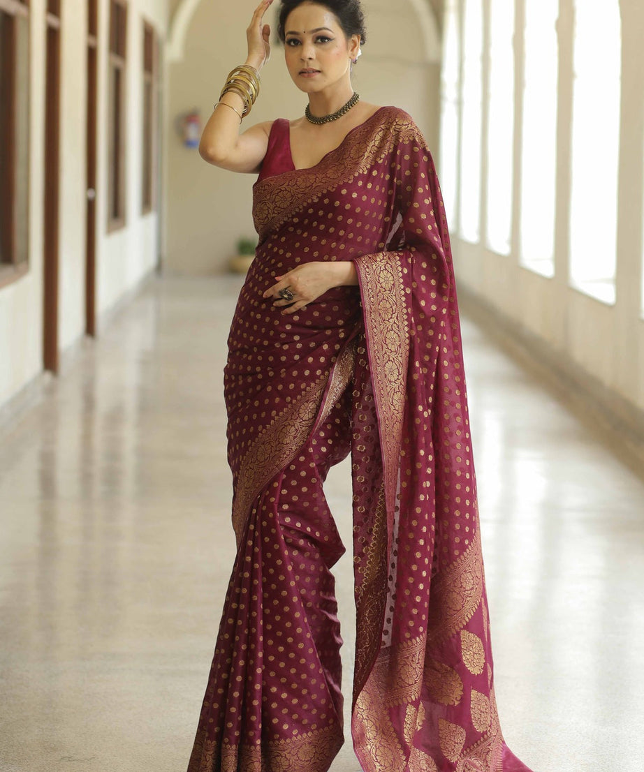 Traditional Banarasi Soft Silk Saree, Wedding Simple Saree With Blouse