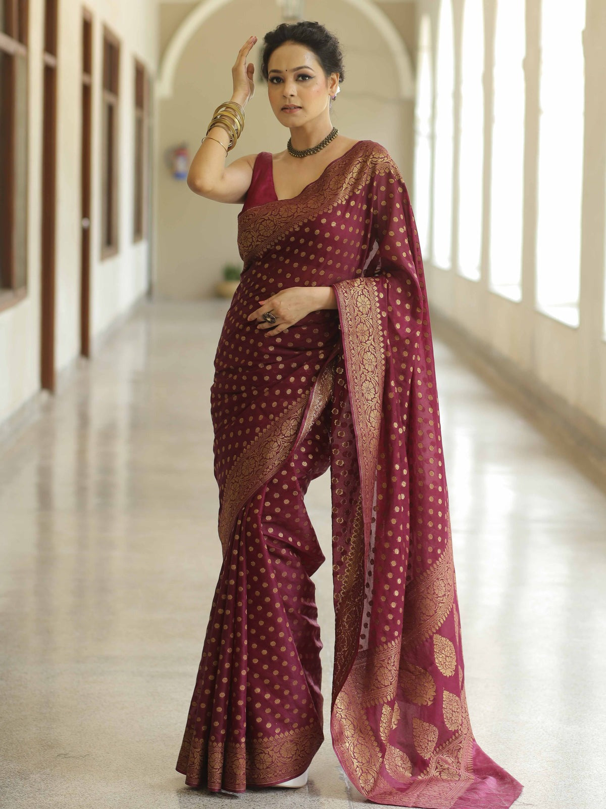 Traditional Banarasi Soft Silk Saree, Wedding Simple Saree With Blouse