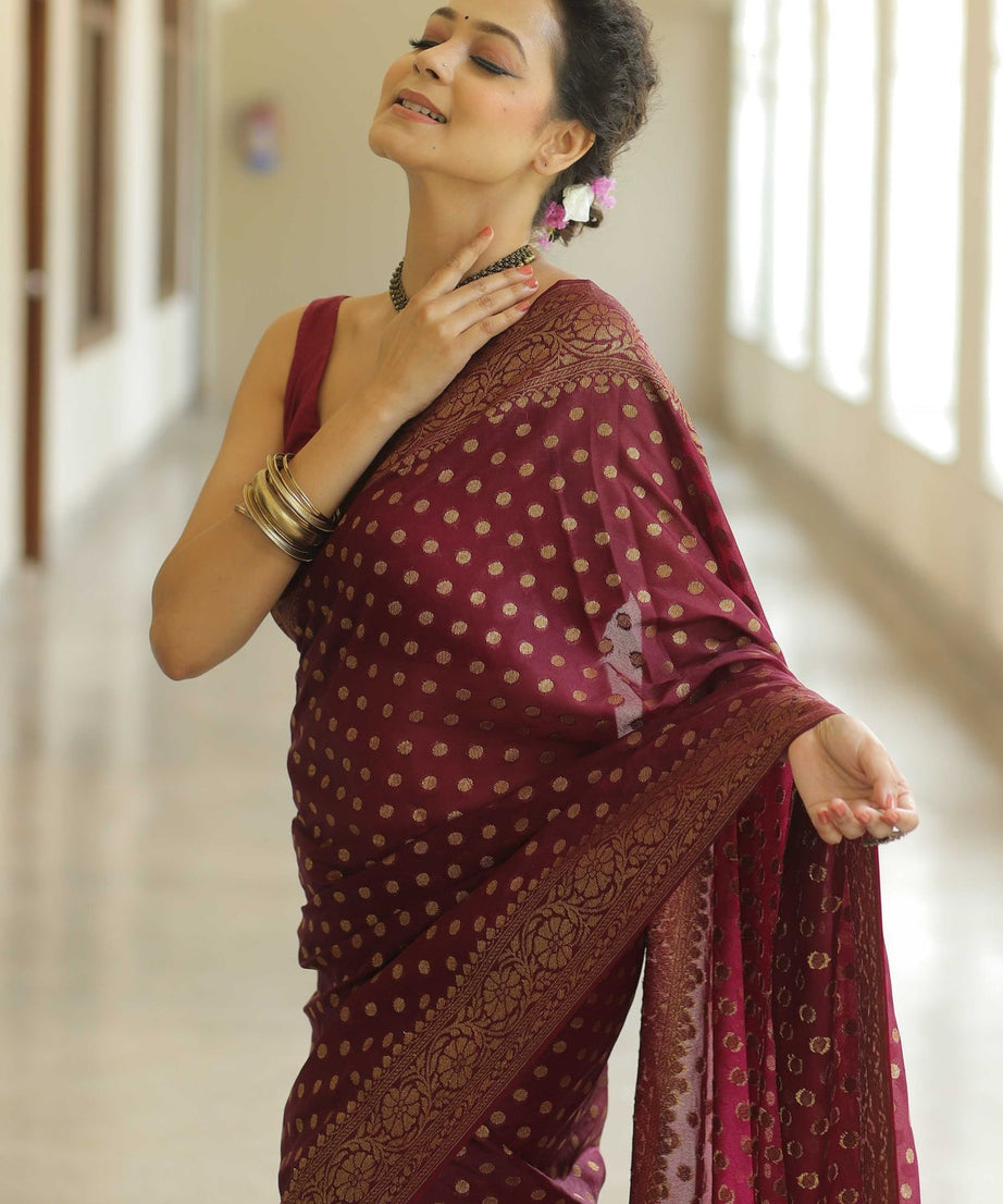 Traditional Banarasi Soft Silk Saree, Wedding Simple Saree With Blouse