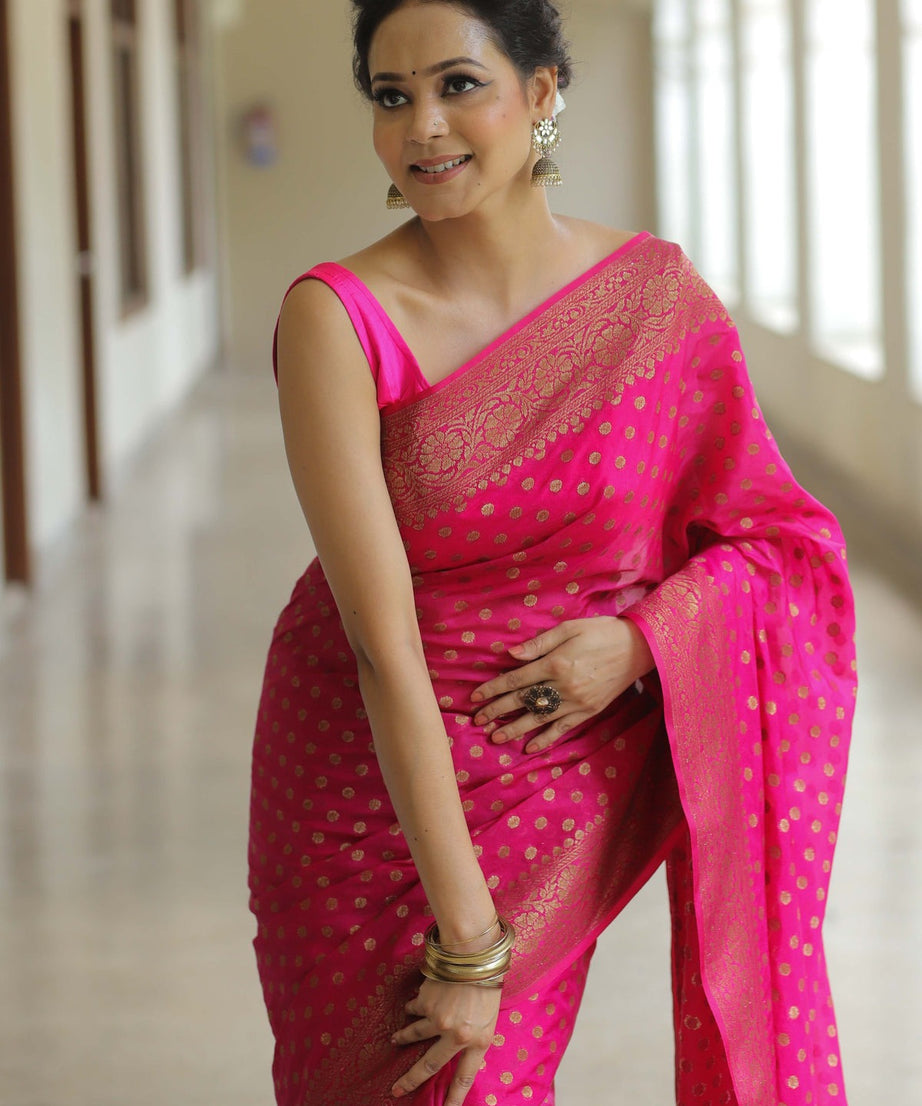 Traditional Banarasi Soft Silk Saree, Wedding Simple Saree With Blouse