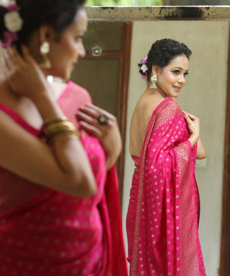 Traditional Banarasi Soft Silk Saree, Wedding Simple Saree With Blouse