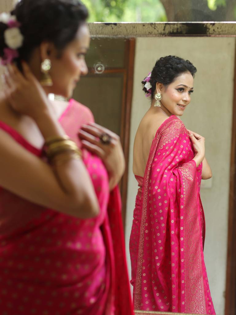 Traditional Banarasi Soft Silk Saree, Wedding Simple Saree With Blouse