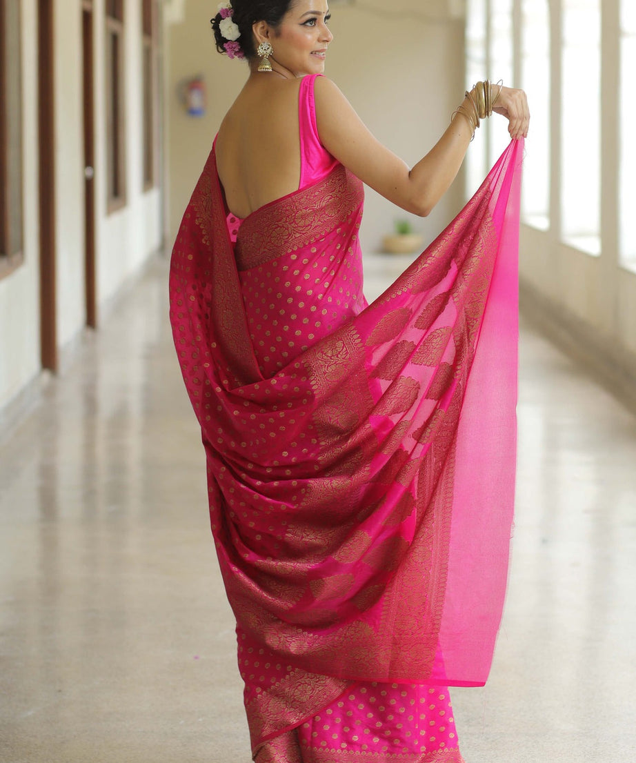 Traditional Banarasi Soft Silk Saree, Wedding Simple Saree With Blouse