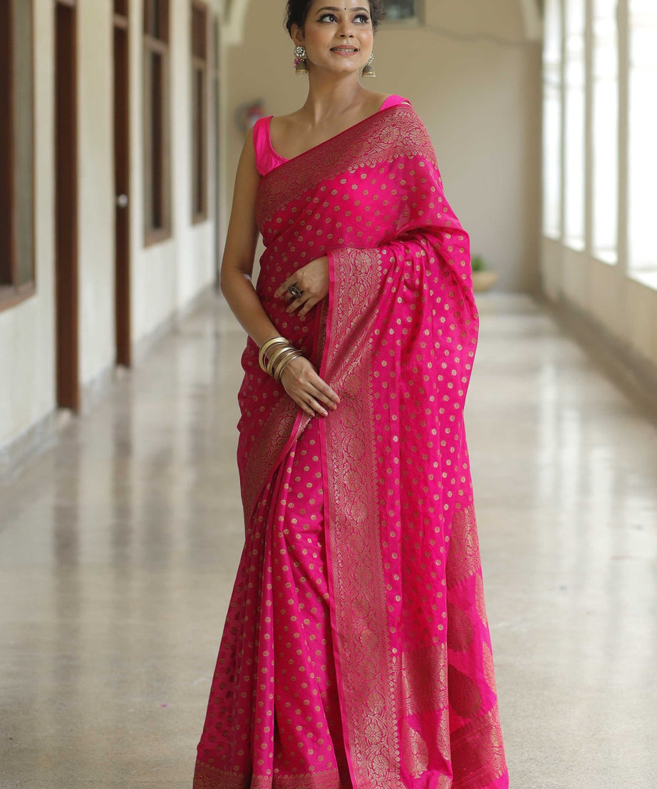 Traditional Banarasi Soft Silk Saree, Wedding Simple Saree With Blouse