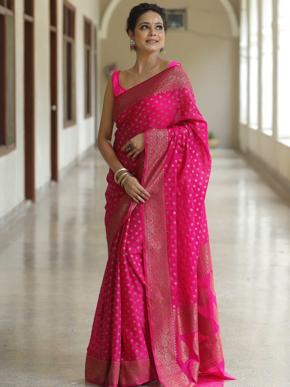 Traditional Banarasi Soft Silk Saree, Wedding Simple Saree With Blouse