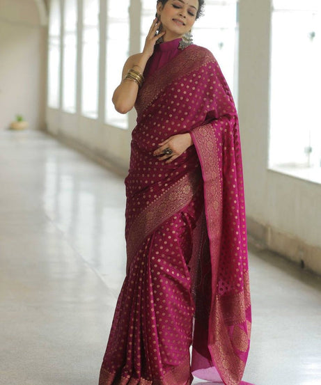 Traditional Banarasi Soft Silk Saree, Wedding Simple Saree With Blouse