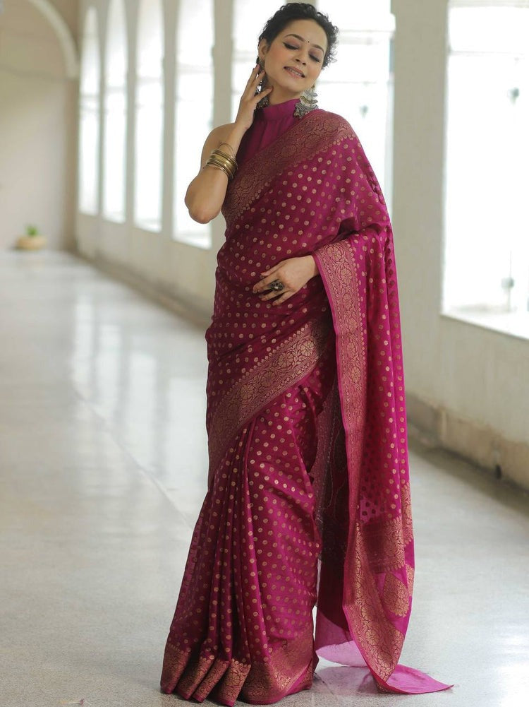 Traditional Banarasi Soft Silk Saree, Wedding Simple Saree With Blouse