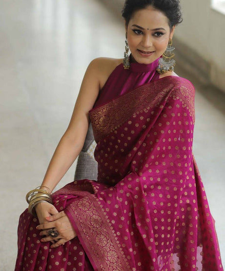 Traditional Banarasi Soft Silk Saree, Wedding Simple Saree With Blouse