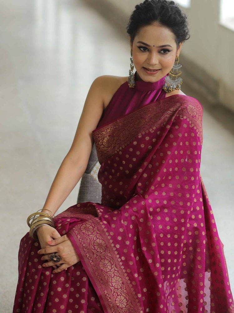 Traditional Banarasi Soft Silk Saree, Wedding Simple Saree With Blouse