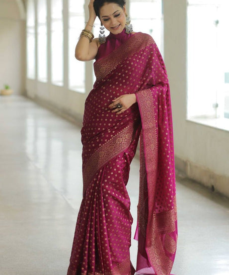 Traditional Banarasi Soft Silk Saree, Wedding Simple Saree With Blouse