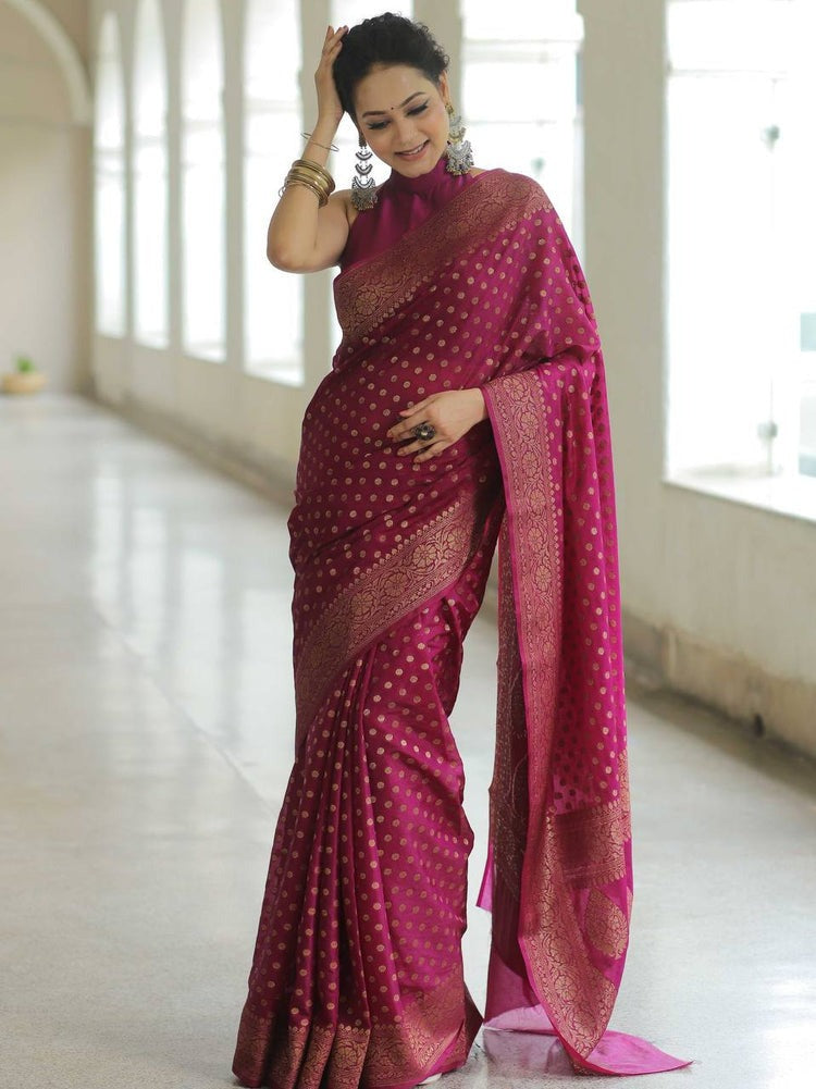 Traditional Banarasi Soft Silk Saree, Wedding Simple Saree With Blouse