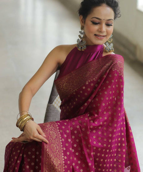 Traditional Banarasi Soft Silk Saree, Wedding Simple Saree With Blouse