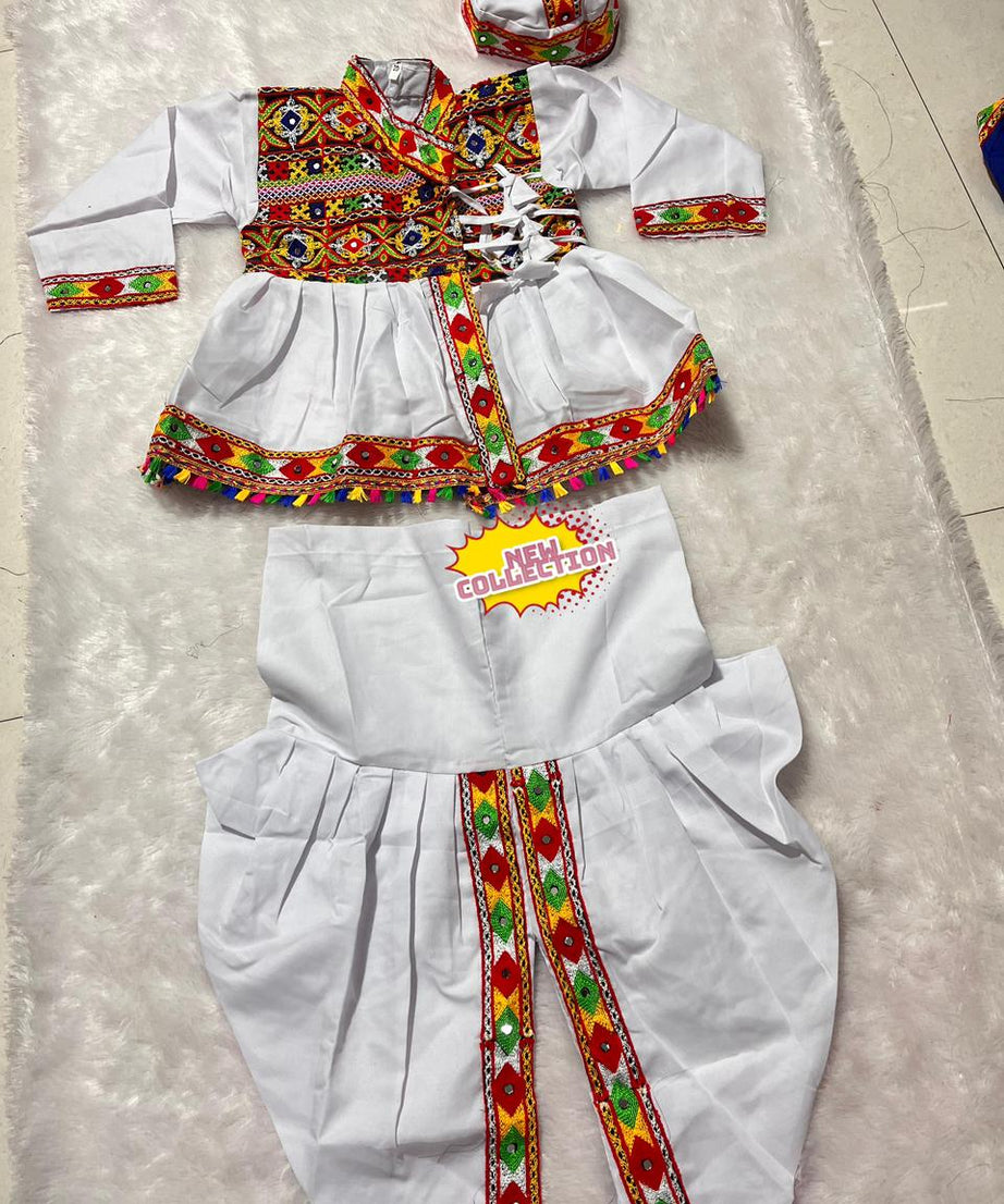 Navratri Spacial Swiss Cotton Kedia Dhoti With Cap For Kid's & Boy's