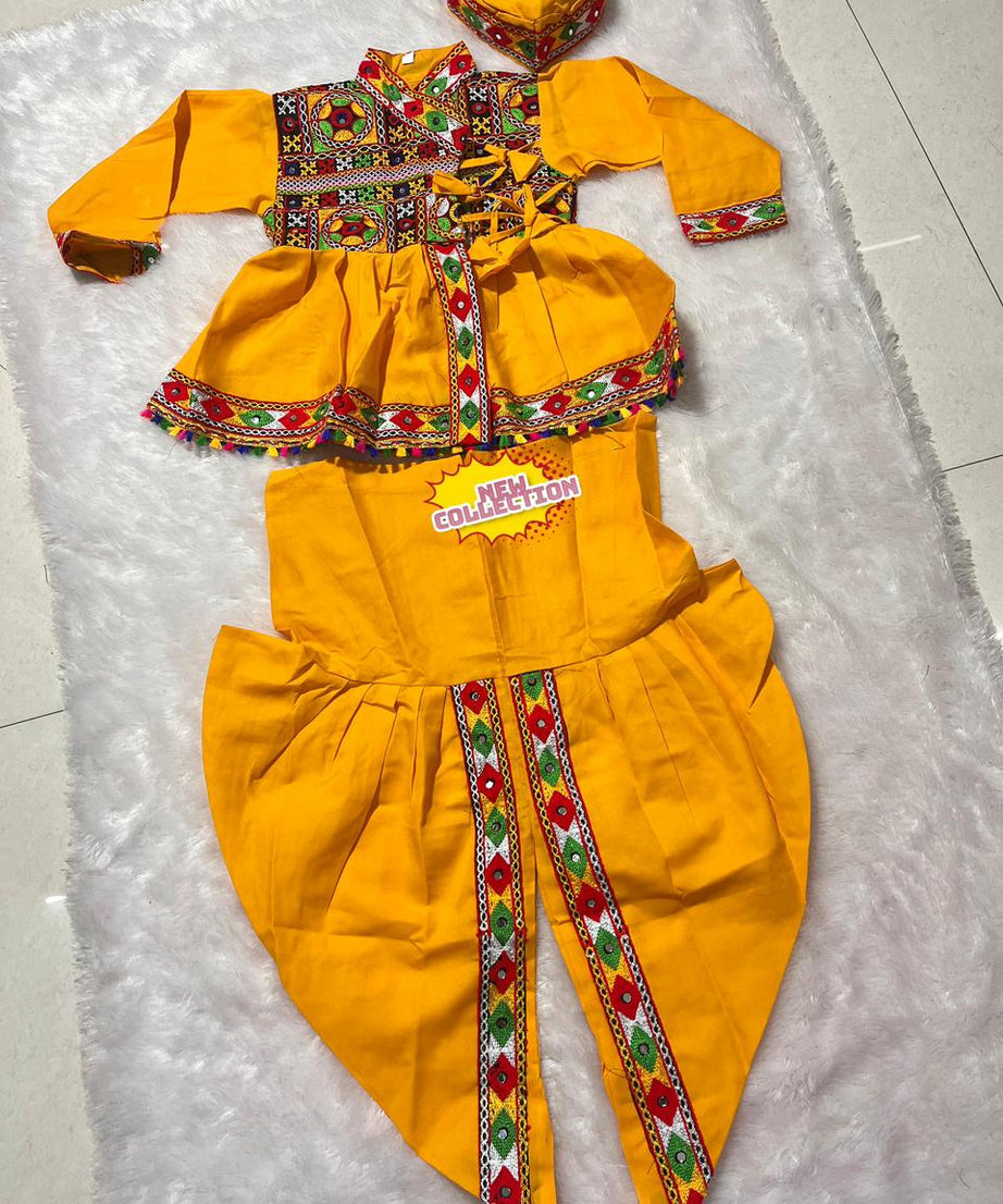 Navratri Spacial Swiss Cotton Kedia Dhoti With Cap For Kid's & Boy's