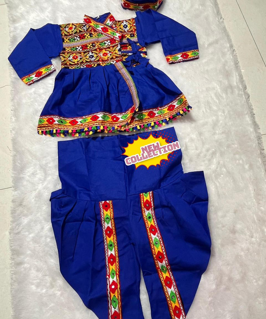 Navratri Spacial Swiss Cotton Kedia Dhoti With Cap For Kid's & Boy's