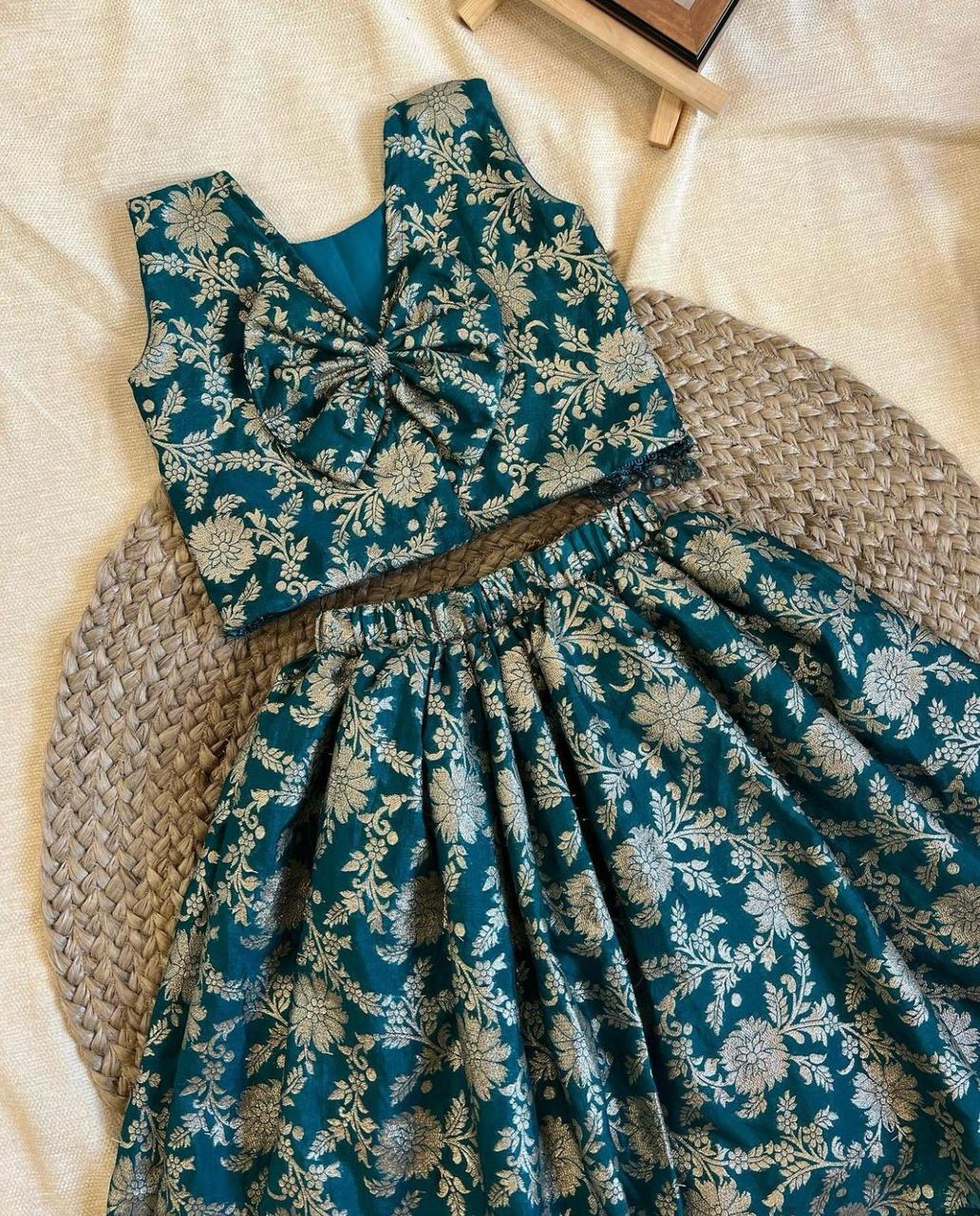 Rich jacquard with Tapeta Silk Stitched Lehenga & Blouse For Girls & Kids