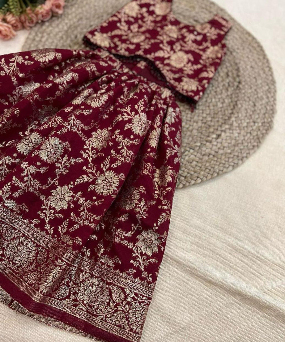 Rich jacquard with Tapeta Silk Stitched Lehenga & Blouse For Girls & Kids