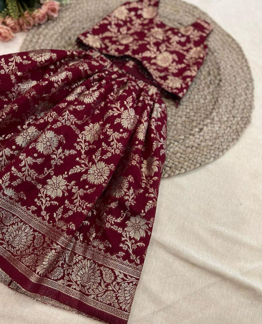 Rich jacquard with Tapeta Silk Stitched Lehenga & Blouse For Girls & Kids