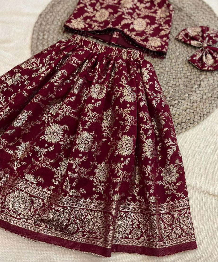 Rich jacquard with Tapeta Silk Stitched Lehenga & Blouse For Girls & Kids