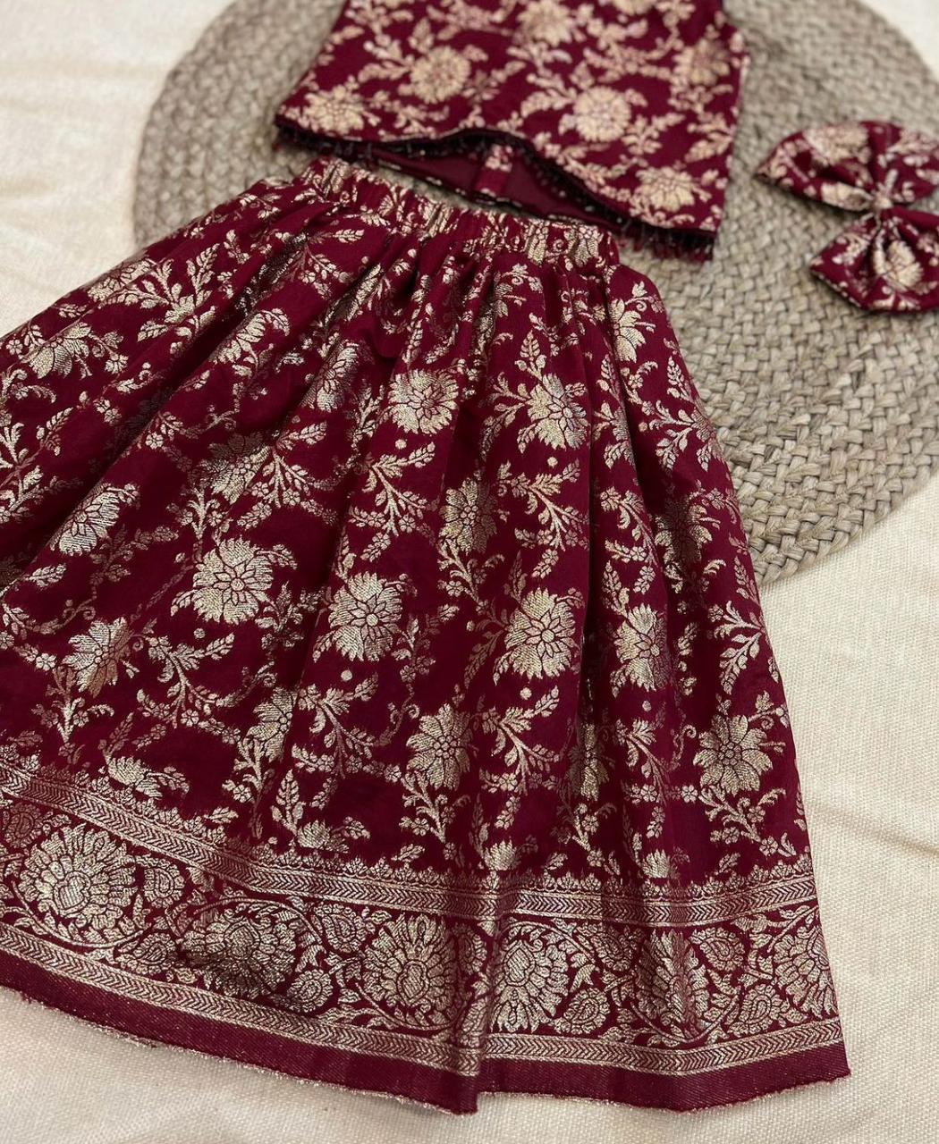Rich jacquard with Tapeta Silk Stitched Lehenga & Blouse For Girls & Kids
