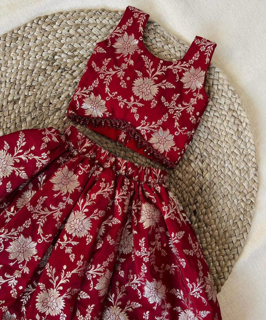 Rich jacquard with Tapeta Silk Stitched Lehenga & Blouse For Girls & Kids