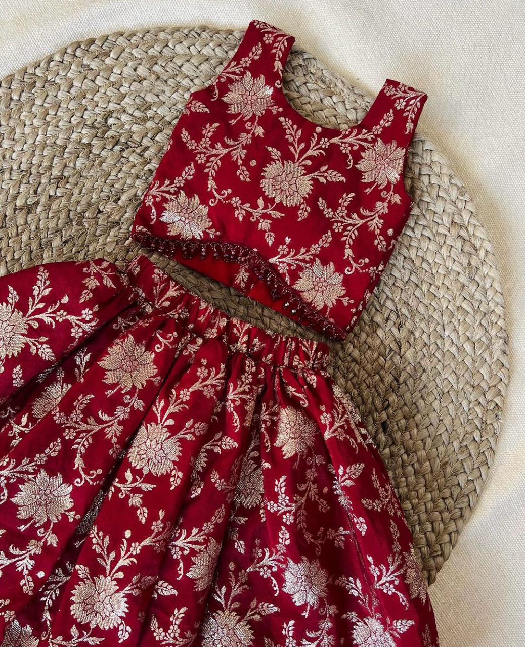 Rich jacquard with Tapeta Silk Stitched Lehenga & Blouse For Girls & Kids