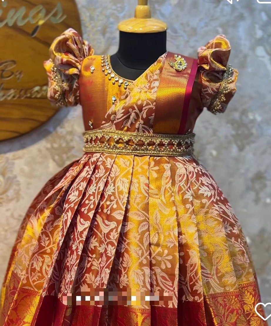 Kid's & Girl's Pure Kanjivaram Silk Traditional Wear Designer Gown