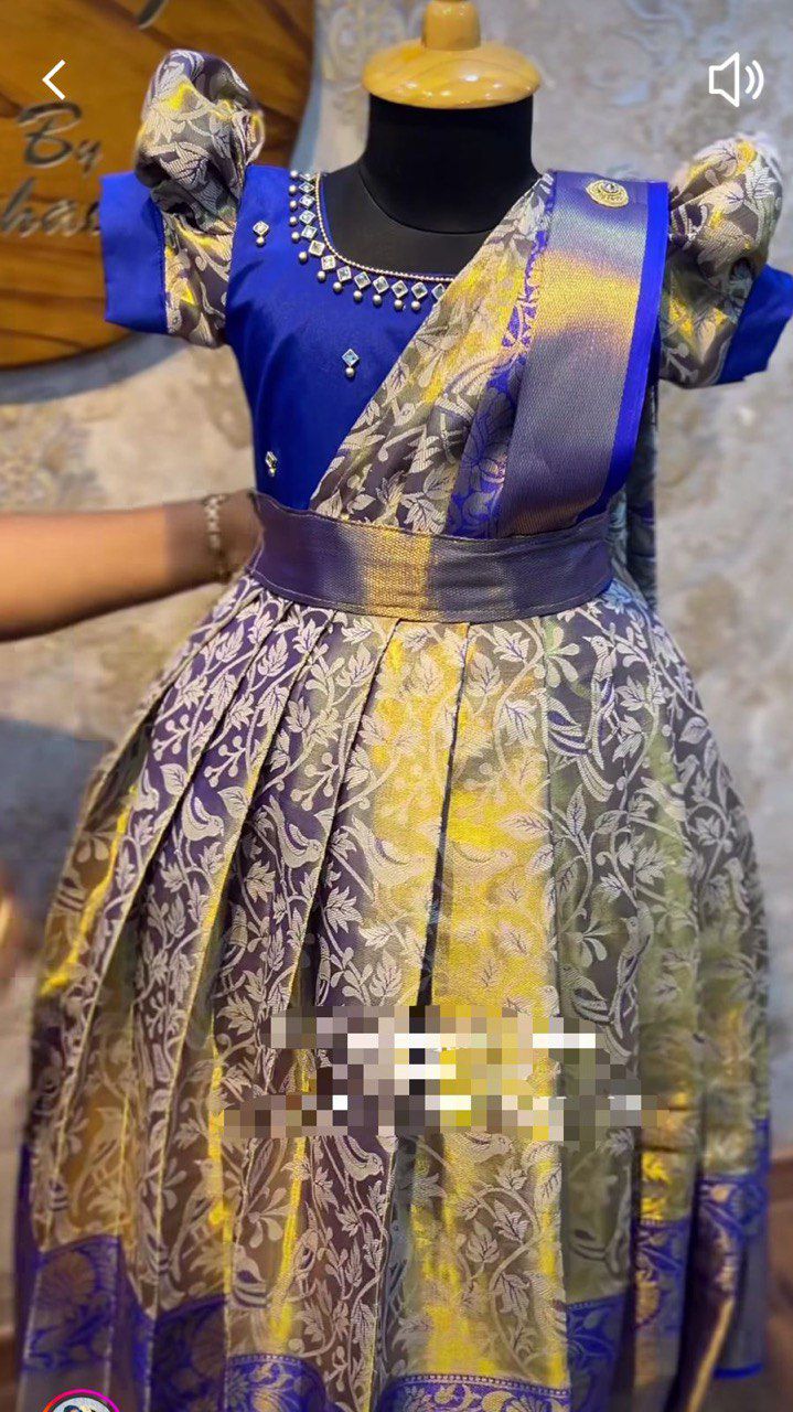 Kid's & Girl's Pure Kanjivaram Silk Traditional Wear Designer Gown