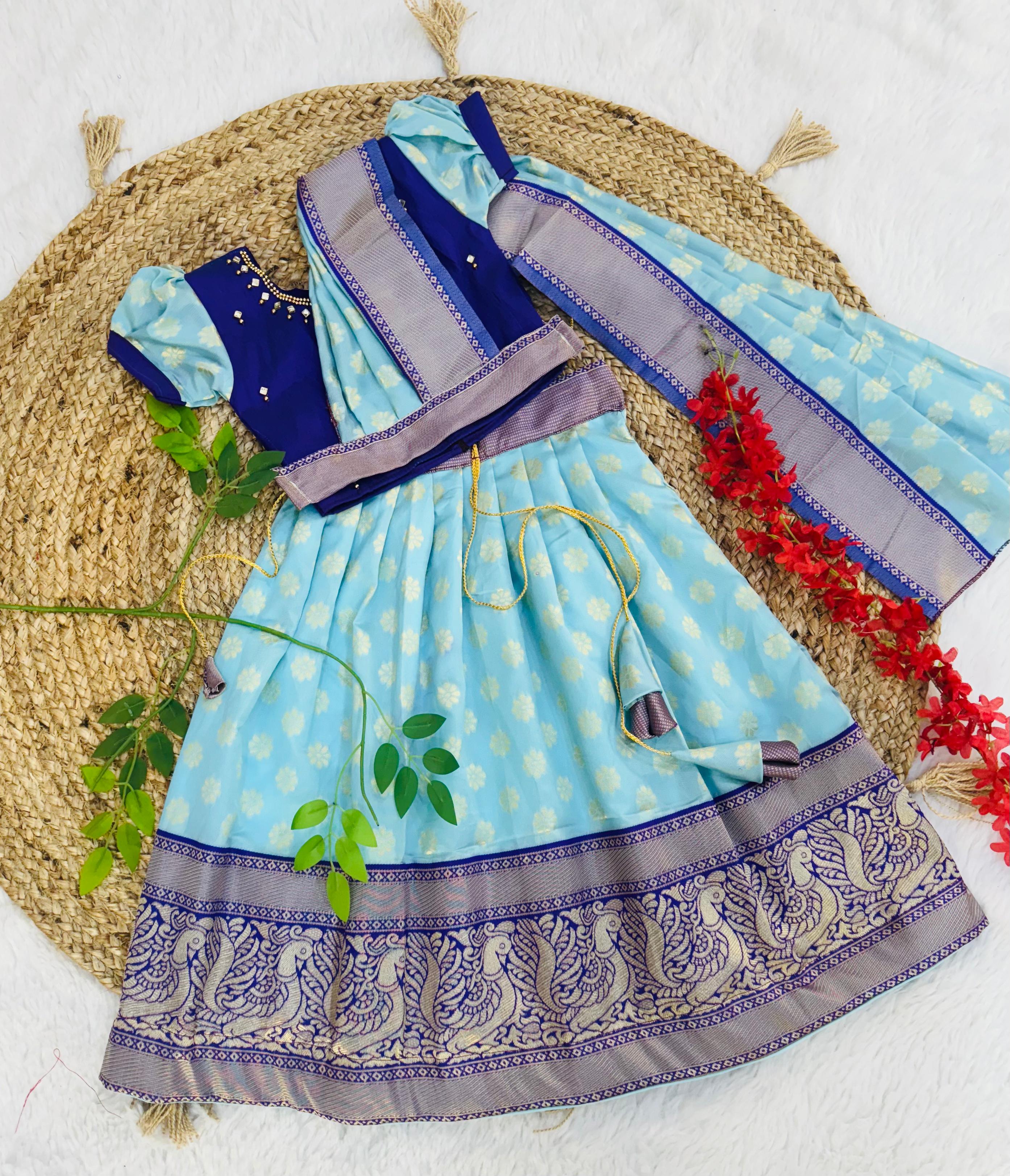 Girls & Kids Kanjivaram Weaving Silk Traditional Lehenga Choli & Blouse