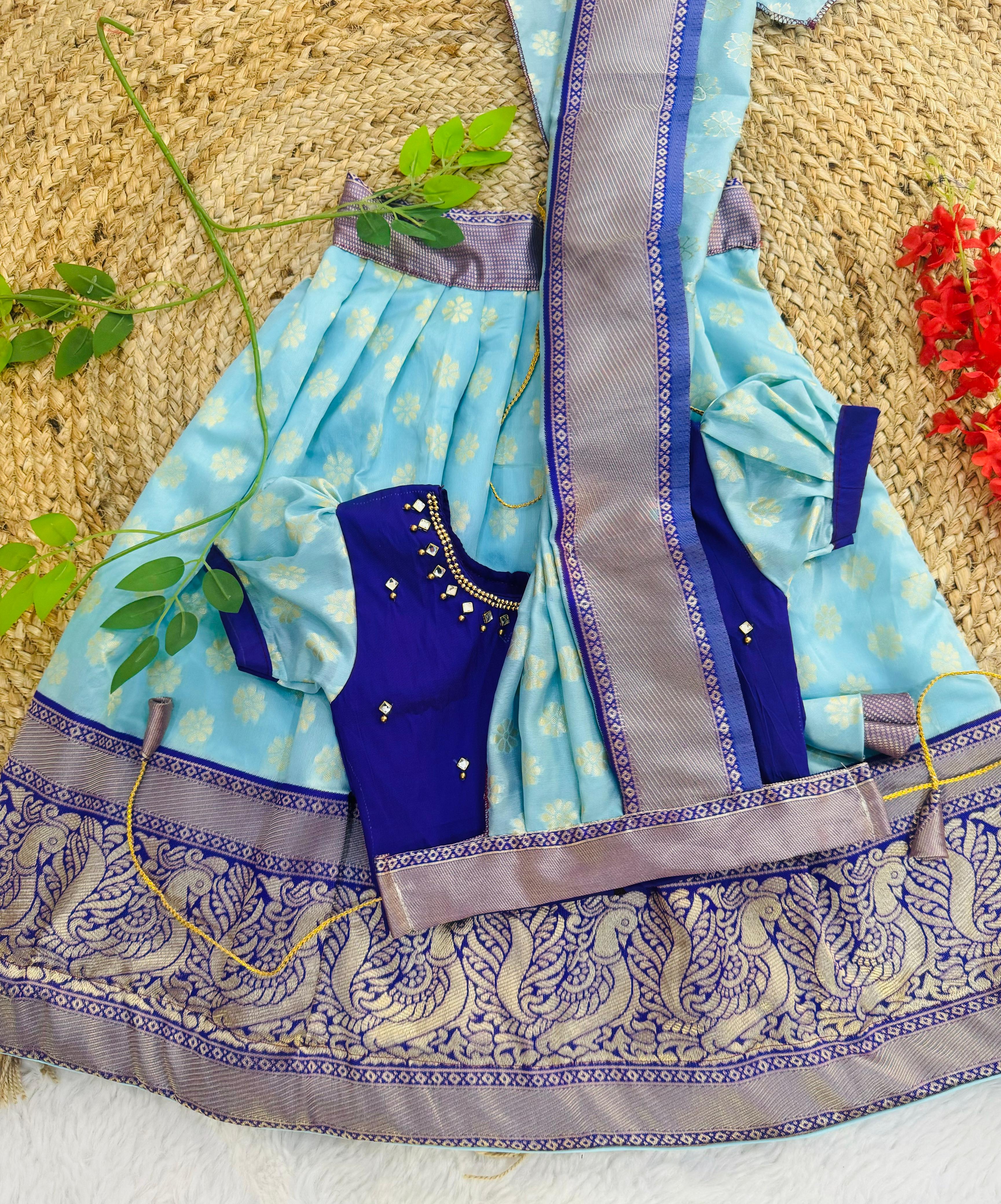Girls & Kids Kanjivaram Weaving Silk Traditional Lehenga Choli & Blouse