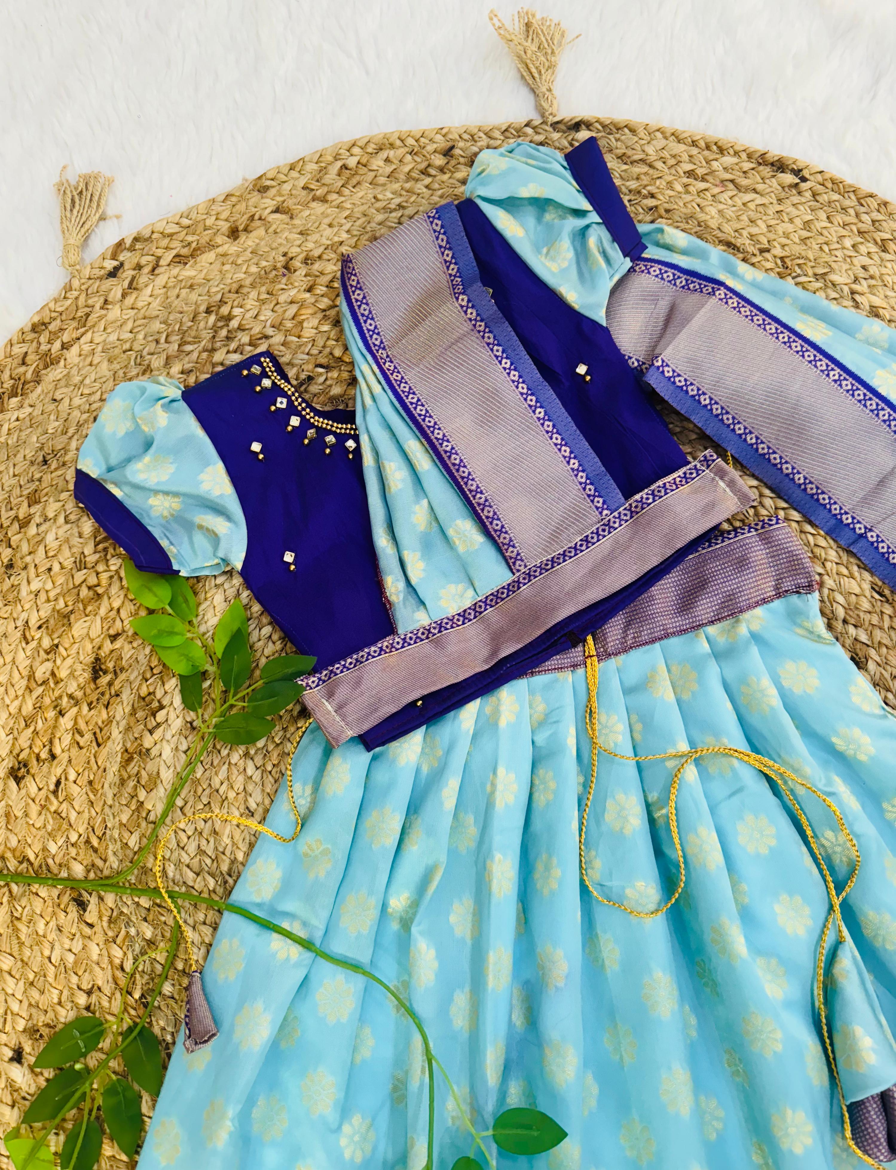 Girls & Kids Kanjivaram Weaving Silk Traditional Lehenga Choli & Blouse