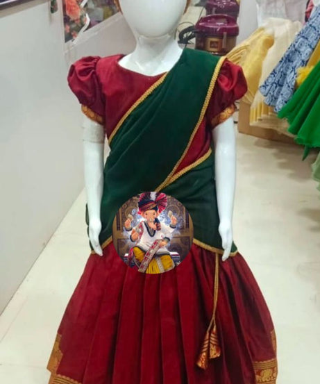 Kid's & Girl's Full Stitched Narayanpet Cotton Lehenga Choli With Dupatta
