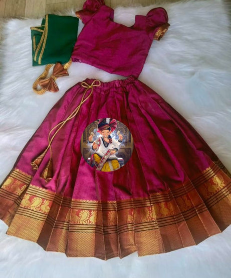 Kid's & Girl's Full Stitched Narayanpet Cotton Lehenga Choli With Dupatta