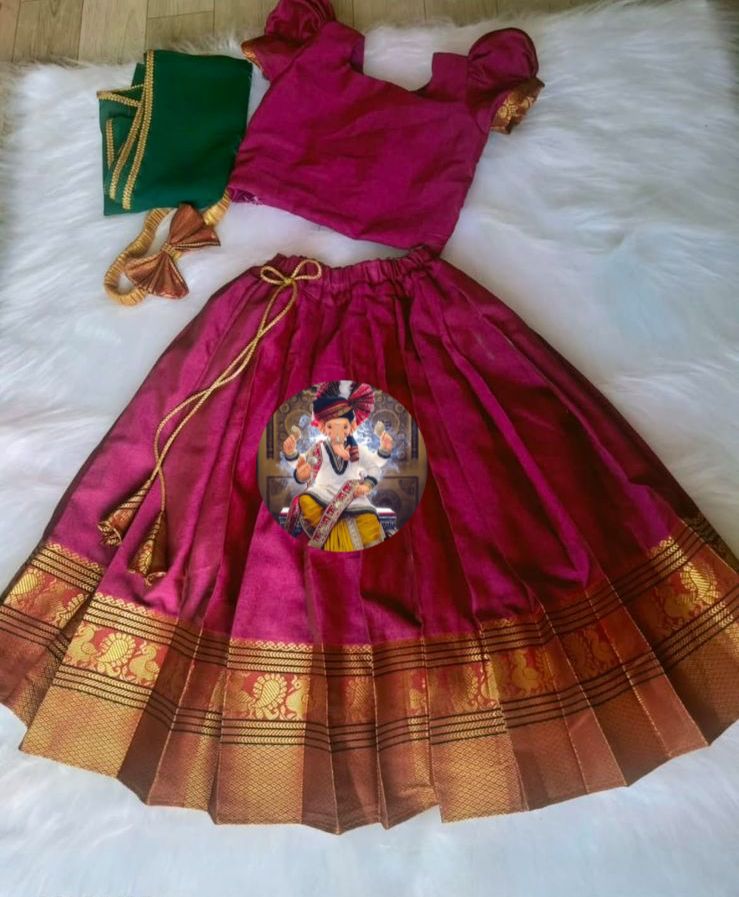 Kid's & Girl's Full Stitched Narayanpet Cotton Lehenga Choli With Dupatta