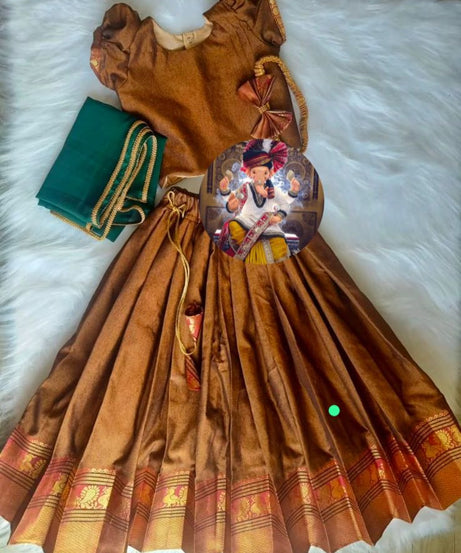 Kid's & Girl's Full Stitched Narayanpet Cotton Lehenga Choli With Dupatta