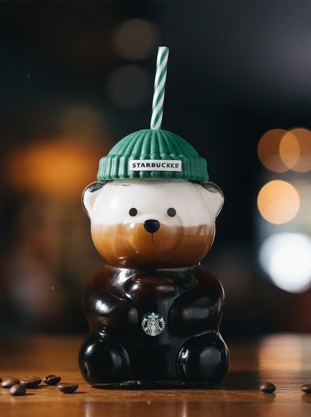 Starbucks Bear-Shaped Reusable Tumbler Cup with Straw & Lid (Cute Teddy Design)