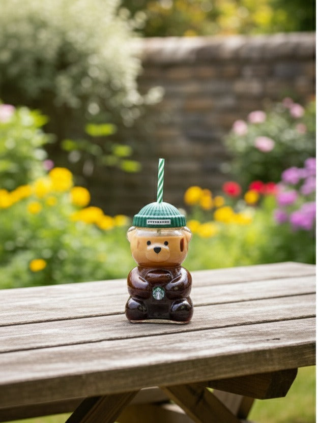 Starbucks Bear-Shaped Reusable Tumbler Cup with Straw & Lid (Cute Teddy Design)