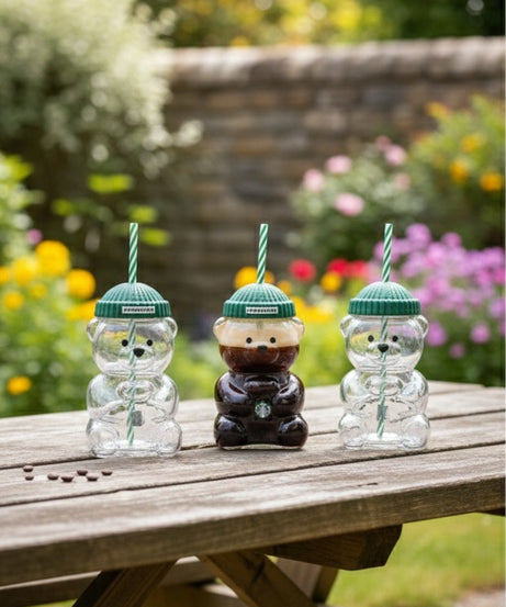 Starbucks Bear-Shaped Reusable Tumbler Cup with Straw & Lid (Cute Teddy Design)
