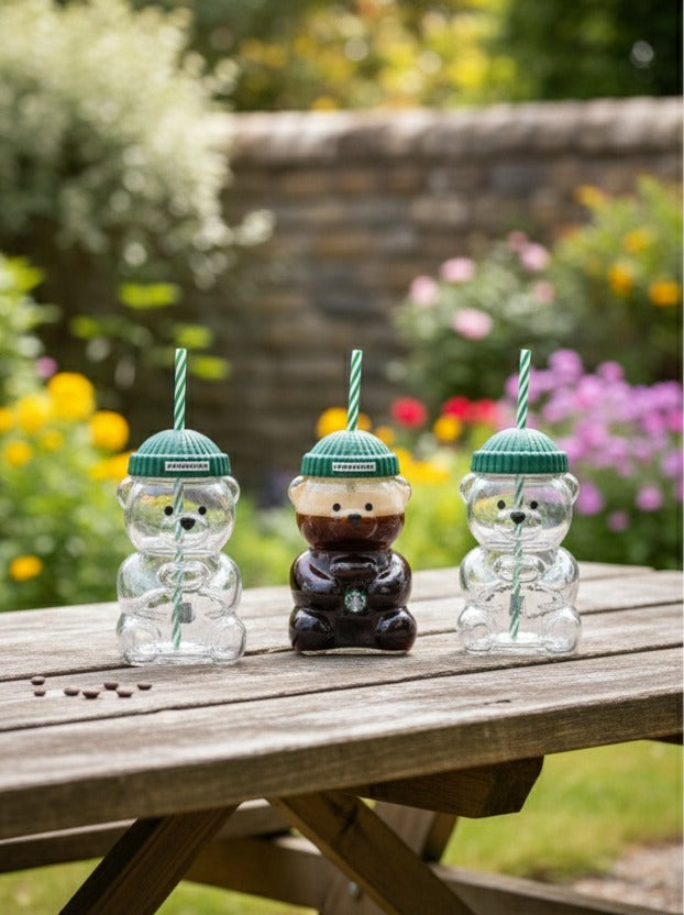 Starbucks Bear-Shaped Reusable Tumbler Cup with Straw & Lid (Cute Teddy Design)