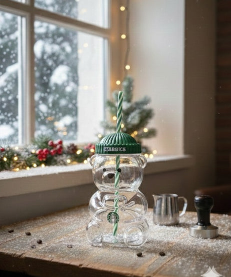 Starbucks Bear-Shaped Reusable Tumbler Cup with Straw & Lid (Cute Teddy Design)