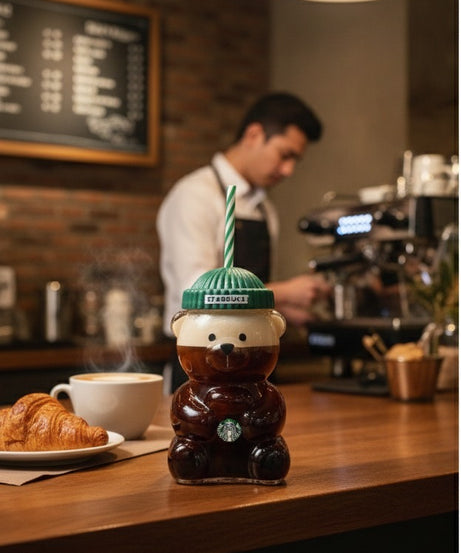 Starbucks Bear-Shaped Reusable Tumbler Cup with Straw & Lid (Cute Teddy Design)