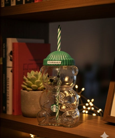 Starbucks Bear-Shaped Reusable Tumbler Cup with Straw & Lid (Cute Teddy Design)