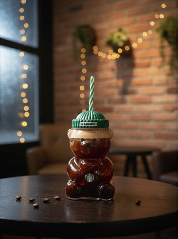 Starbucks Bear-Shaped Reusable Tumbler Cup with Straw & Lid (Cute Teddy Design)